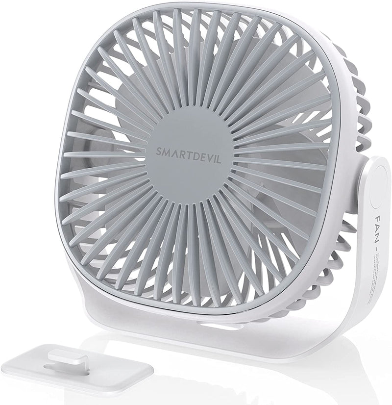 SmartDevil Mini Desk Fan Rechargeable, Battery Operated Portable Personal Desktop Fan, USB Fan with 3 Speeds & Pasteable Hook, Dual 360° Adjustment Quiet Table Fan, for Home Office Outdoor