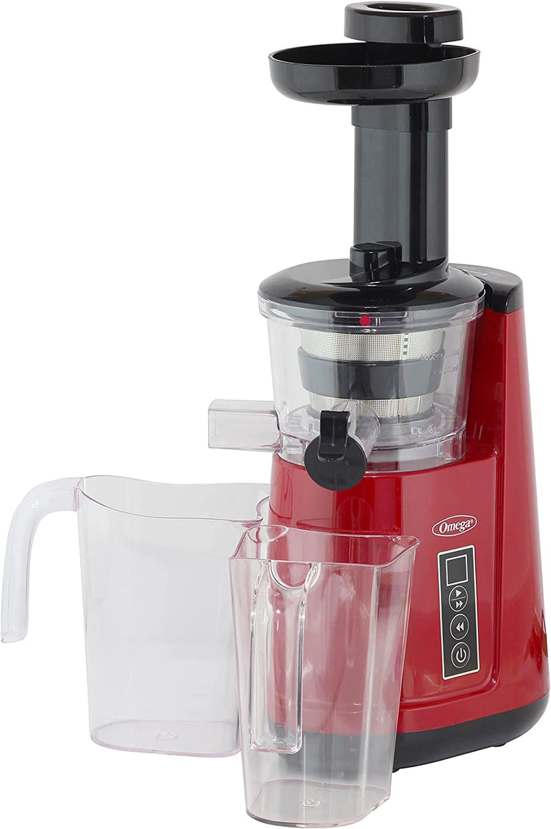 Omega Juicer Cold Press 365 Vertical Slow Masticating Extractor for Fruits and Vegetables, 65 RPM, 150-Watts, Red