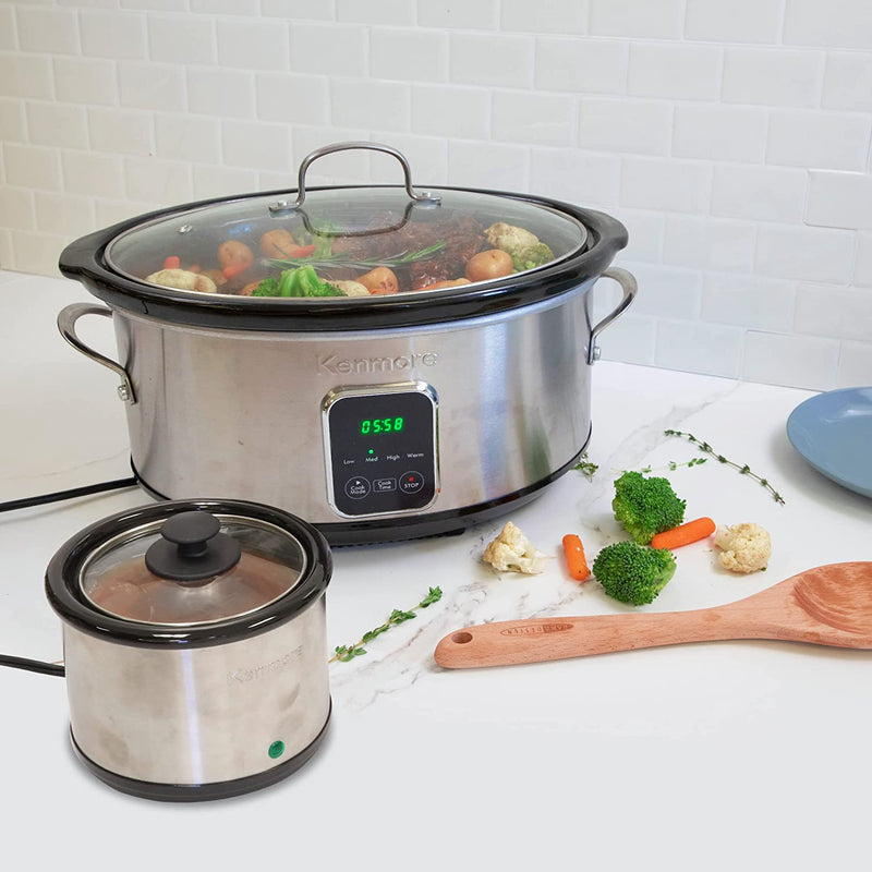 Kenmore Programmable 7 qt (6.6L) Slow Cooker with Sauce Warmer - Black & Stainless Steel