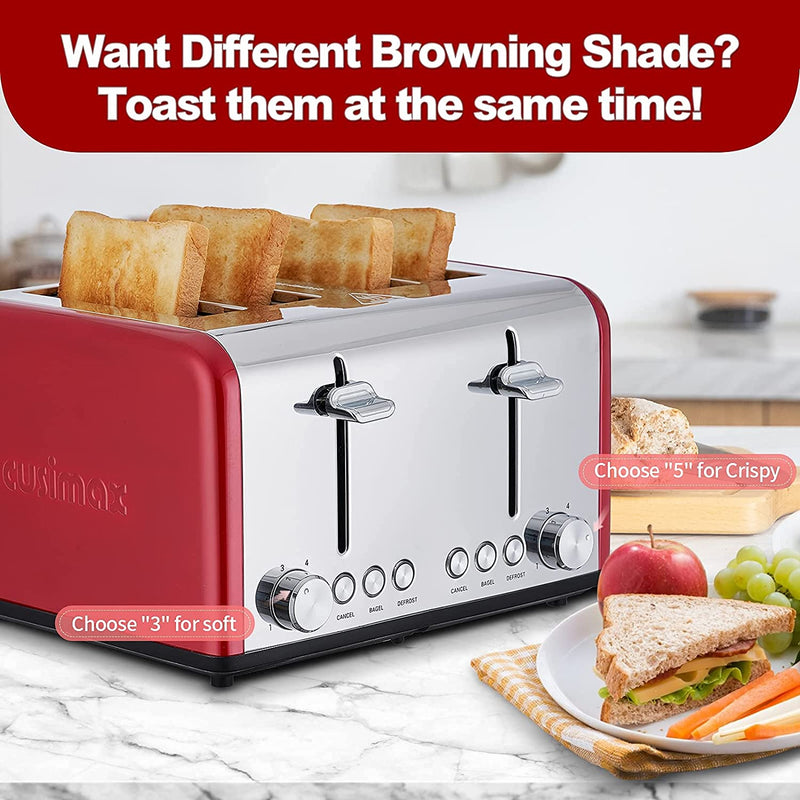 CUSIMAX Stainless Steel Toaster, Bread Toasters 4 Extra Wide Slot