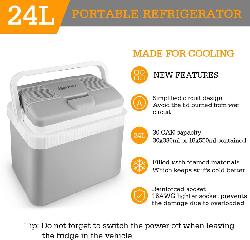 AstroAI Electric Cooler 26 Quarts/ 24 Liter - Portable Thermoelectric Car Cooler for Beverage, Beer, Wine, Seafood, Fruits, Home and Travel with 2 Ice Packs