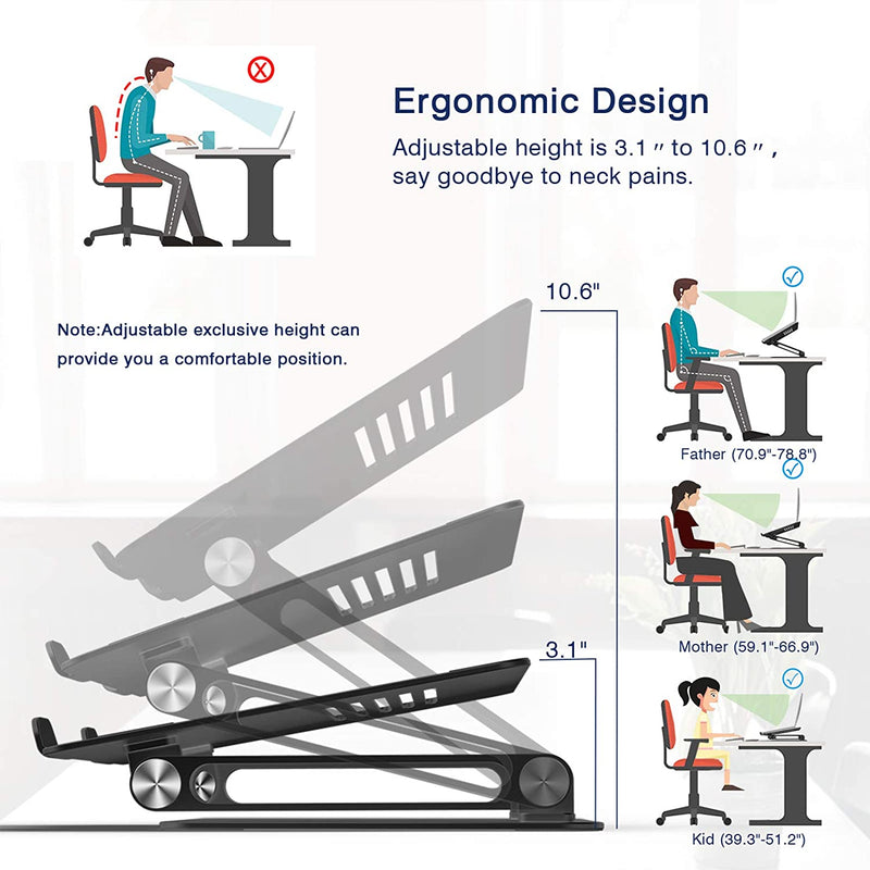 Laptop Stand Adjustable, EPN Laptop Riser with Heat-Vent to Elevate Laptop, Aluminum Notebook Holder Compatible for MacBook Pro/Air, Surface Laptop, Dell XPS, HP, Samsung and Other 11-17.3 in