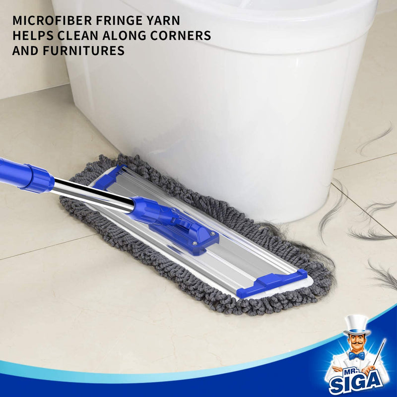 MR.SIGA 18" Professional Microfiber Mop for Floor Cleaning, Stainless Steel Telescopic Handle, Includes 2 Washable Premium Microfiber Mop Pads, 1 Scrub Cloth and 1 Dust Cloth