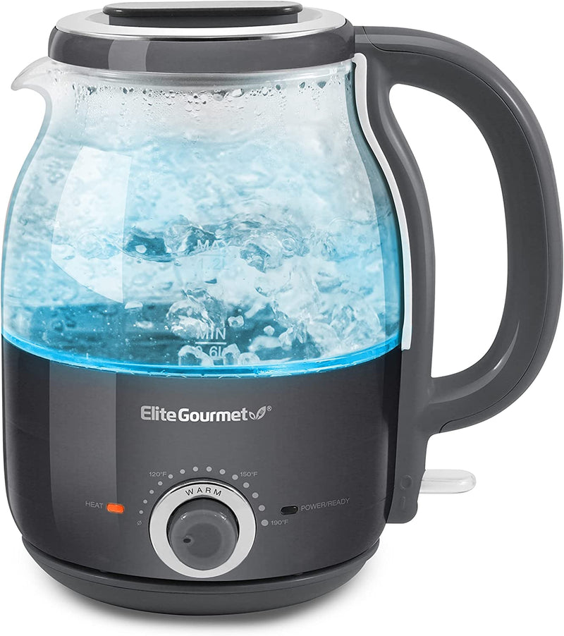 Elite Gourmet EKT1220GR Electric BPA-Free Glass Kettle, Temperature Dial Keep Warm, Cordless 360°