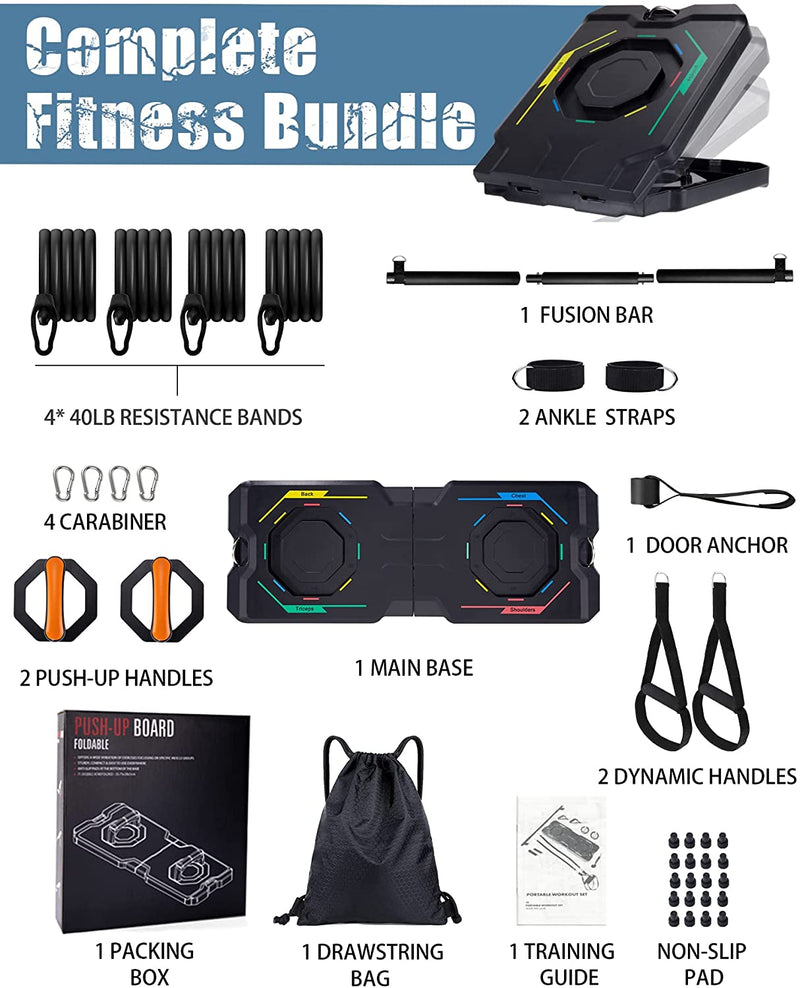 Portable Home Gym Workout Equipment with 12 Exercise Accessories Including Heavy Resistance Bands,Abs Workout,,Push-up Stand, Tricep Bar,Pilates Bar and More for Full Body Workouts System Men Women