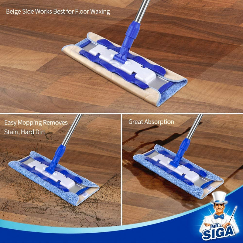 MR.SIGA Professional Microfiber Mop (Included 3 Microfiber Cloth Refills and 1 Dirt Removal Scrubber), Pad Size: 42cm x23cm