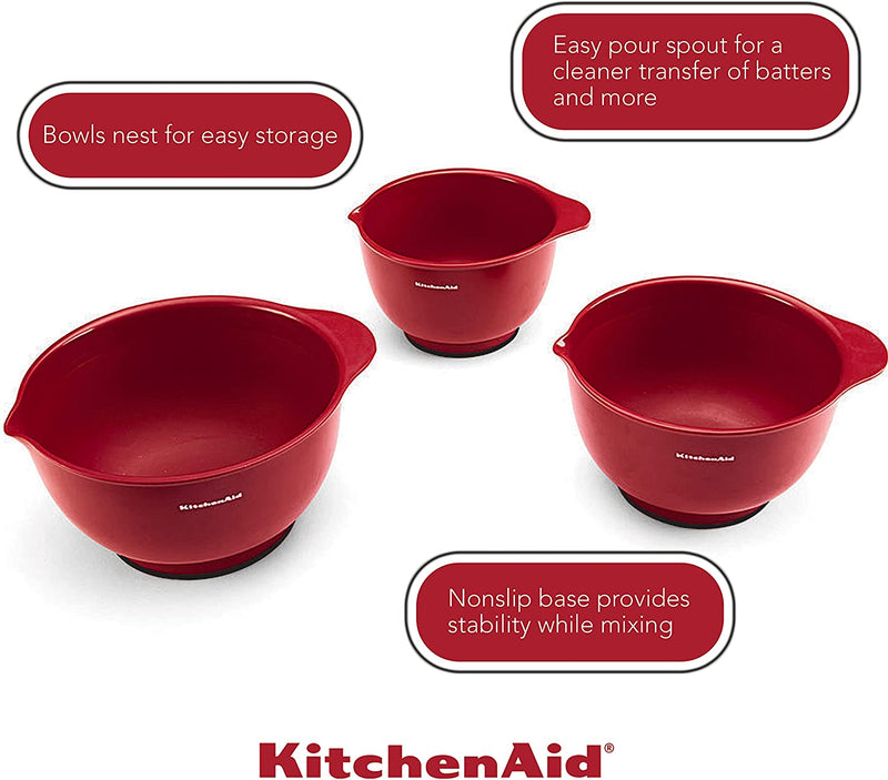 KitchenAid Classic Mixing Bowls, Set of 3, Empire Red