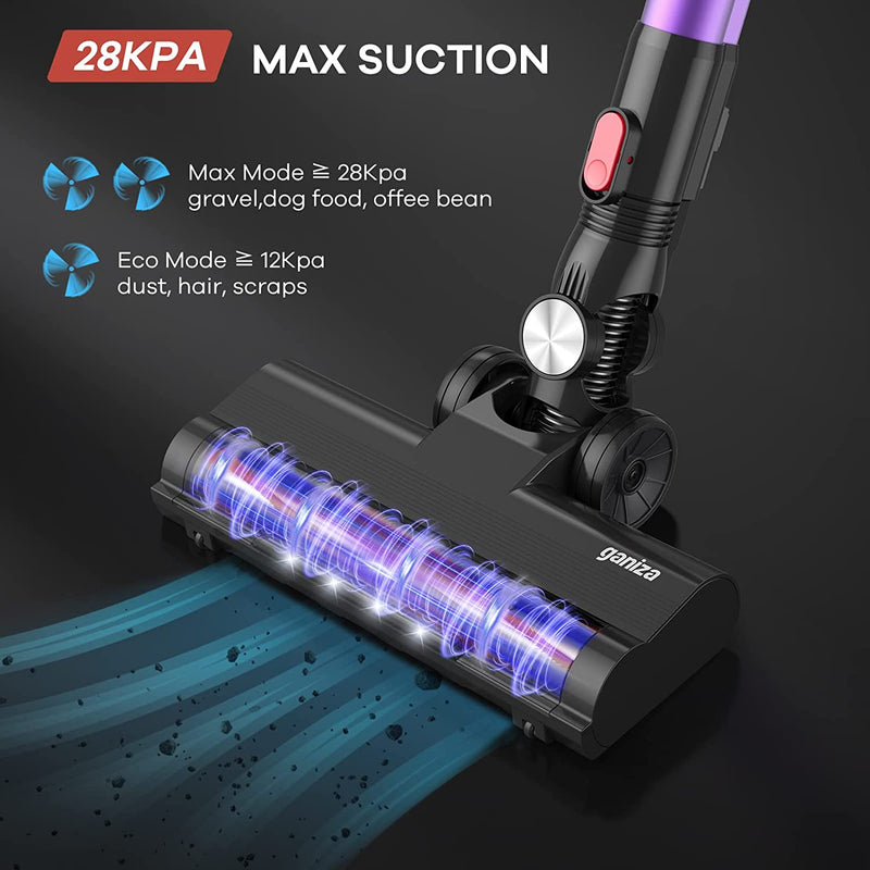 Ganiza V25 Stick Vacuum Hi-Speed Brushless Motor with 28Kpa Powerful Suction Up to 45 Minutes Runtime, 6-in-1 Lightweight Vacuum LED Headlight for Floor Carpet Pet Hair