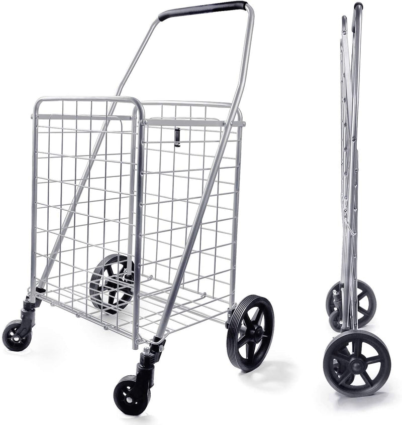 Wellmax WM99024S Grocery Utility Shopping Cart | Easily Collapsible and Portable to Save Space + Heavy Duty, Light Weight Trolley with Rolling Swivel Wheels