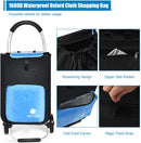 Goplus Folding Shopping Cart with Wheels, Hanging Hooks, Insulated Bag and Removable Oxford Shopping Bag, Waterproof Trolley Cart for Grocery Condo Apartment, Blue