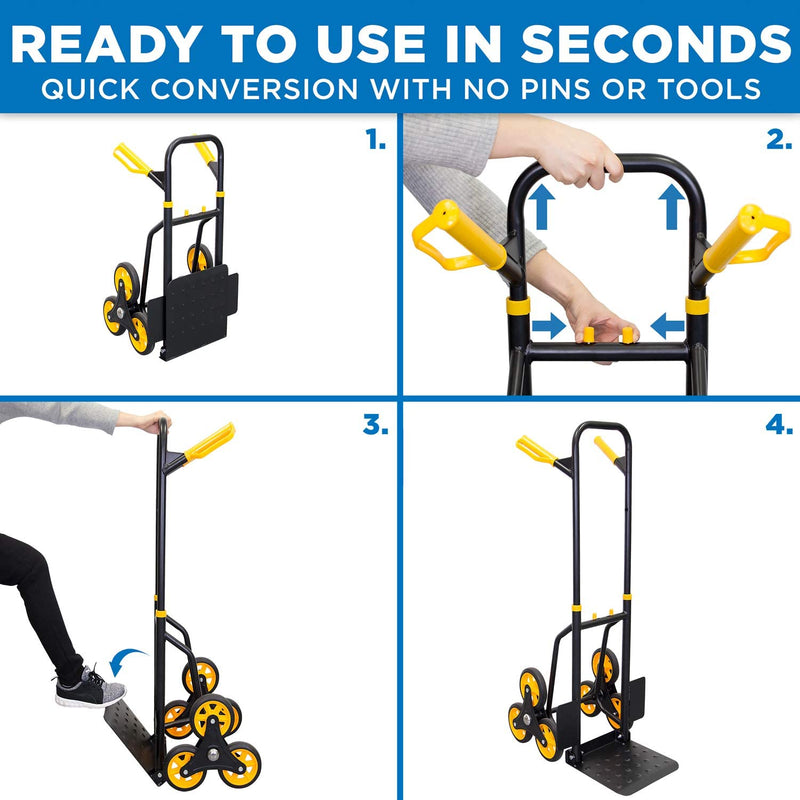 Mount-It! Stair Climber Hand Truck and Dolly, 330 Lb Capacity Heavy-Duty Trolley Cart with Telescoping Handle and Rubber Wheels