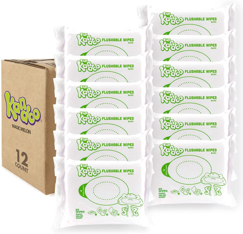 Kandoo Kids Flushable Wipes Refill, Potty Training Cleansing Cloths, Magic Melon, 100 Count (Pack of 6)