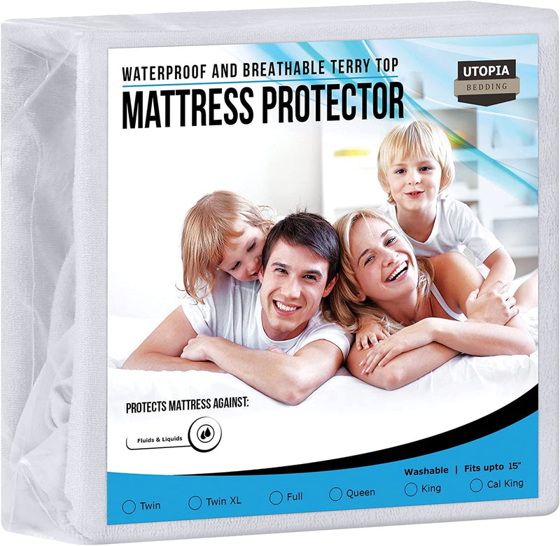 Utopia Bedding Premium Waterproof Terry Mattress Protector Twin XL 200 GSM, Mattress Cover, Breathable, Fitted Style with Stretchable Pockets