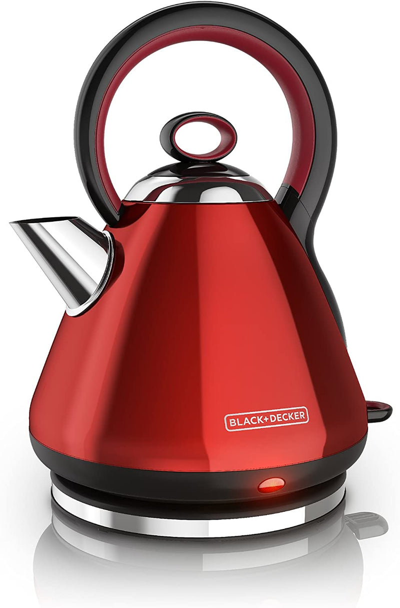 BLACK+DECKER Electric Kettle, Cordless Tea Kettle, Red Stainless Steel, 1.7L