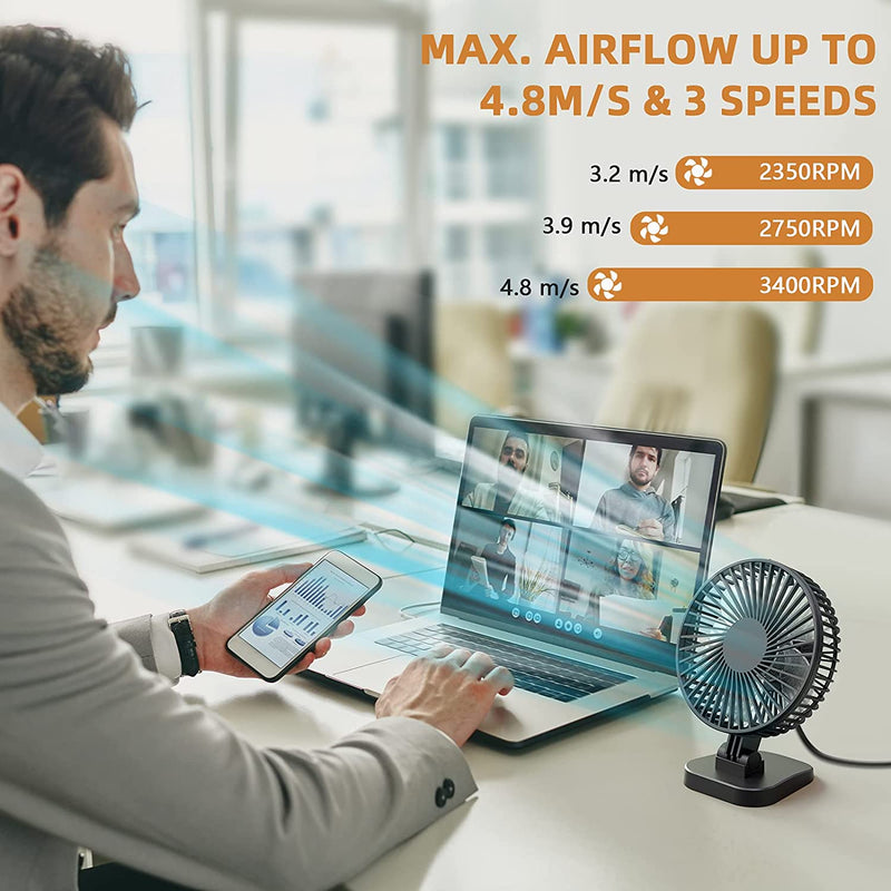 KOONIE USB Small Desk Fan with Strong Airflow, 4 Inch Mini Personal Quiet Fan, 3 Speeds, 40° Head Adjustment for Desktop Office,Table