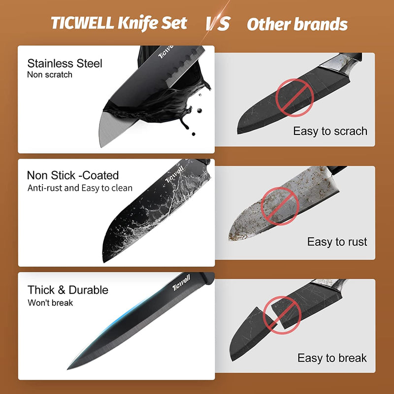 TICWELL 19 Pieces Kitchen Knives Set High Carbon Stainless Steel Knife Block Set with Acrylic Stand