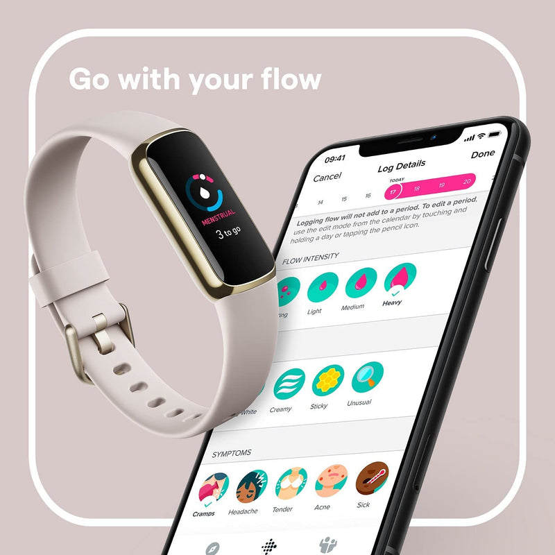 Fitbit Luxe Fitness and Wellness Tracker with stress management, sleep tracking and 24/7 Heart Rate, Lunar White/Soft Gold