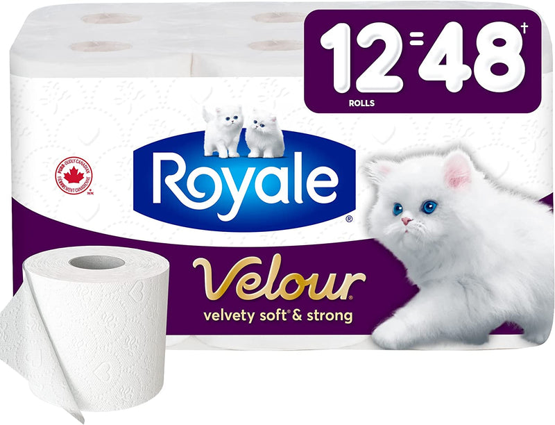 Royale Velour Toilet Paper, 12 Equals 48 Rolls, 284 Bath Tissues per roll, 12 Rolls (Pack of 1)