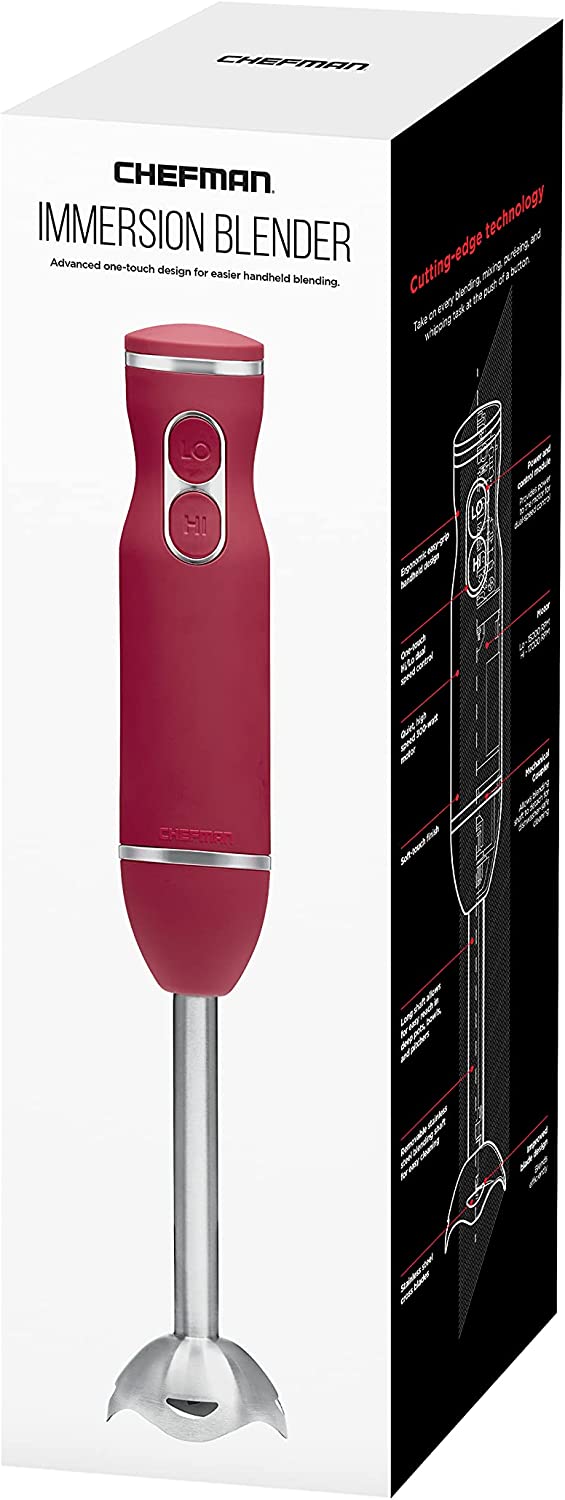 Chefman Immersion Stick Hand Blender with Stainless Steel Blades (Red)