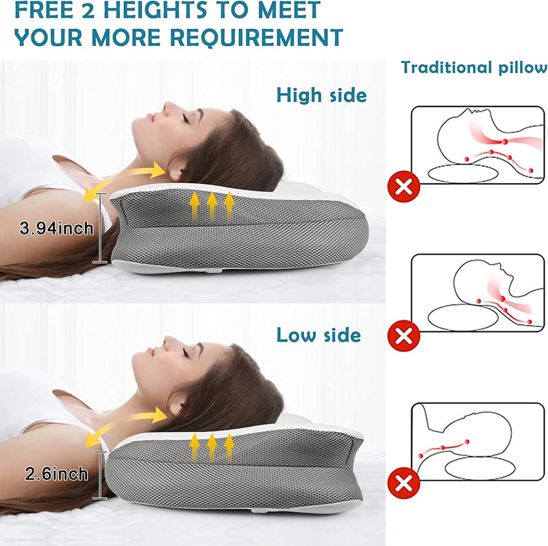 Cervical Pillow Memory Foam Pillow for Pain Relief, Ergonomic Contour Pillow for Neck & Shoulder Pain, Soft Orthopedic Neck Support Pillow for Side, Back & Stomach Sleepers with Breathable Pillowcase