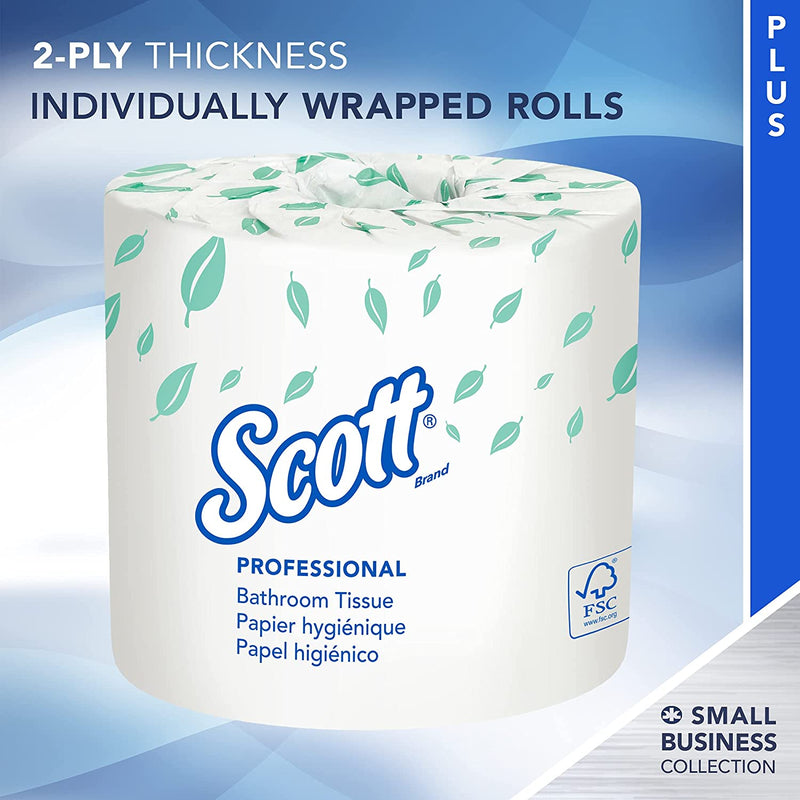 Kimberly-Clark Scott 13607 2-Ply Standard Roll Bathroom Tissue, White (20 Rolls of 550)