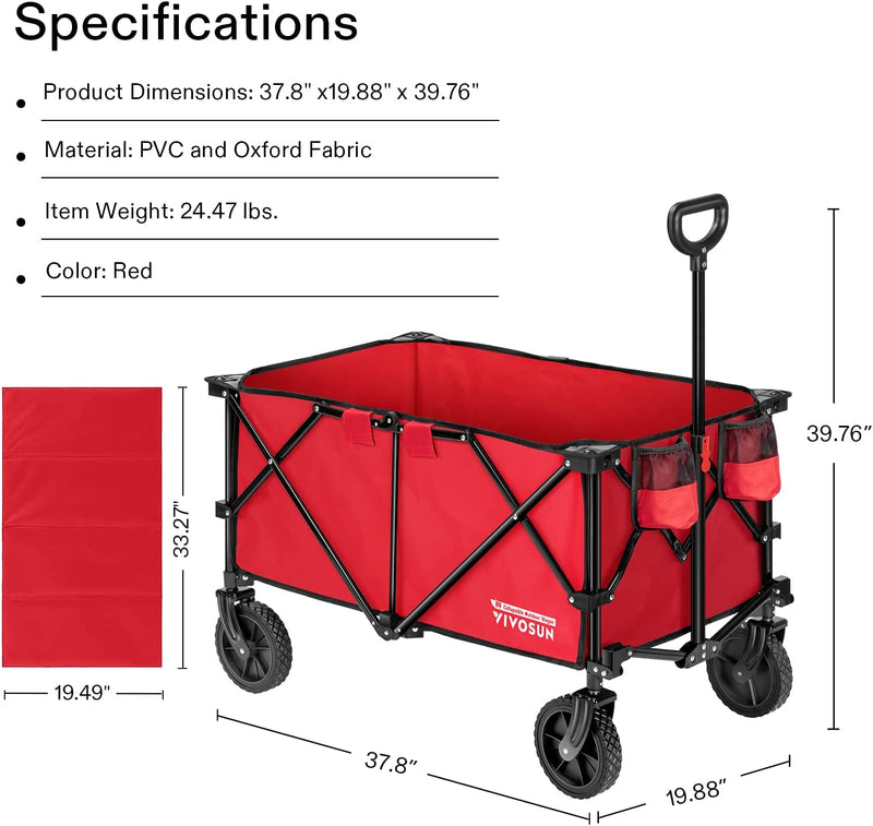 VIVOSUN Heavy Duty Folding Collapsible Wagon Utility Outdoor Camping Cart (Red)