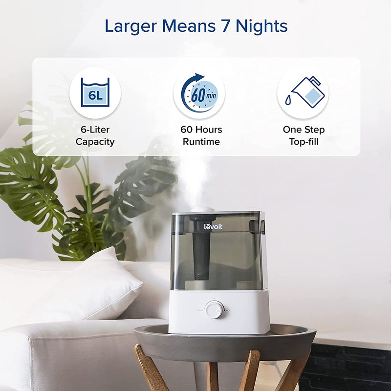 LEVOIT Humidifier for Bedroom Large Room, 6L Top Fill Cool Mist Humidifiers Plants, Baby, Lasts Up to 60h, Easy Use and Clean