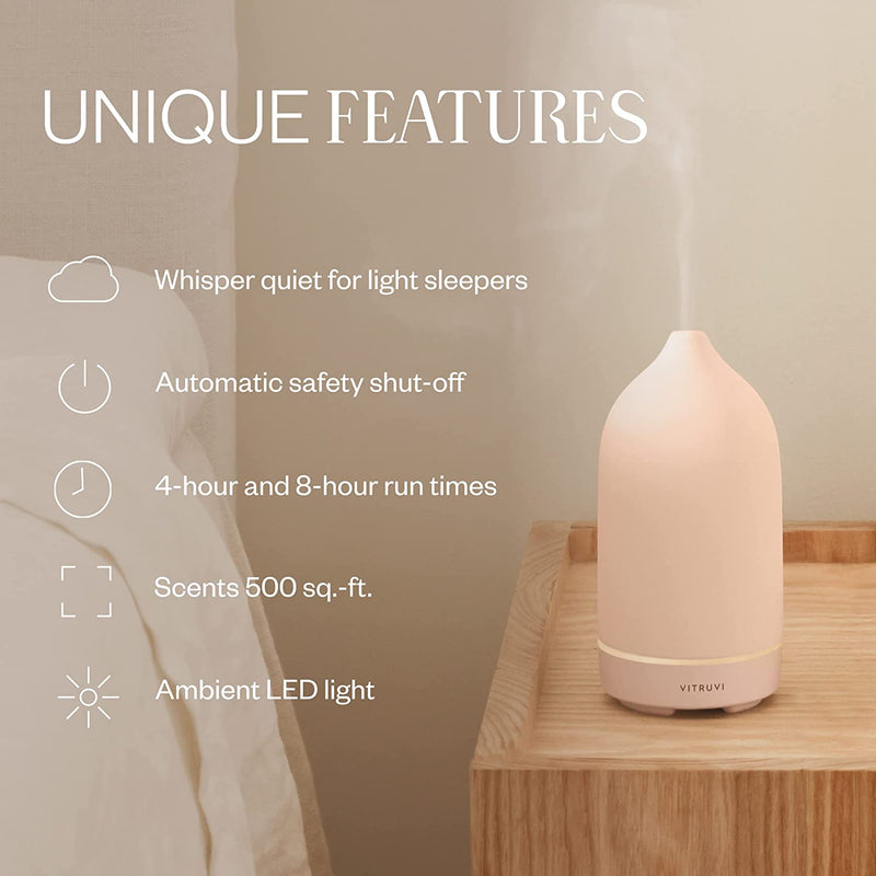 Vitruvi Stone Diffuser, Ceramic Ultrasonic Essential Oil Diffuser for Aromatherapy  (Blush)