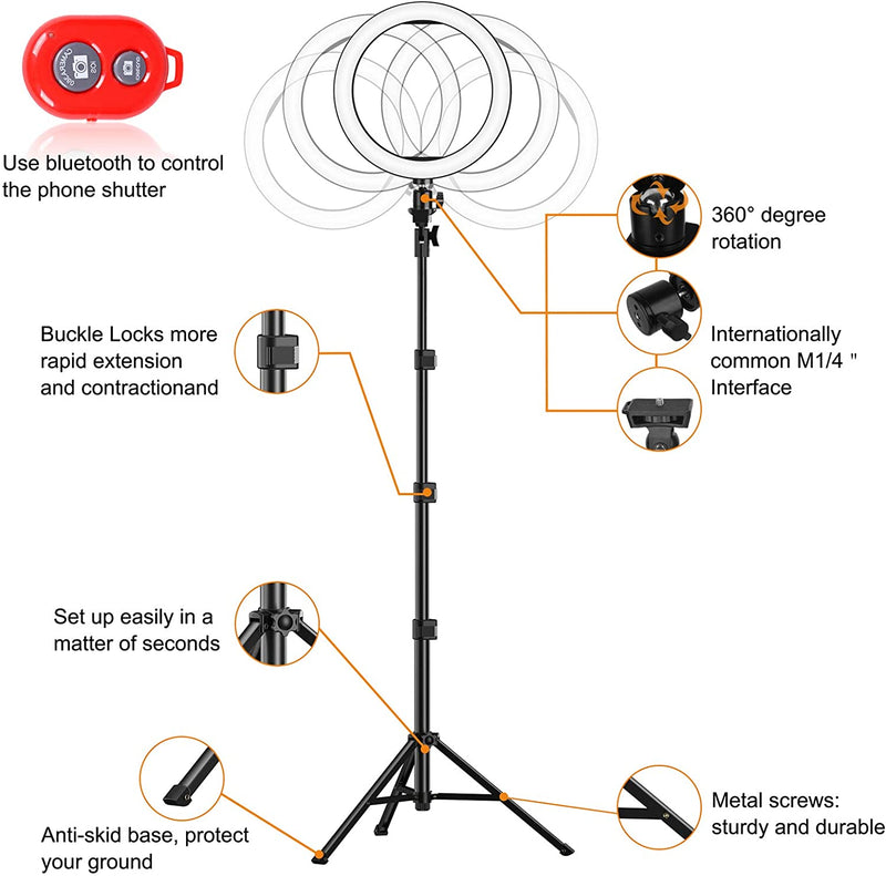 EMART 10 inch Selfie Ring Light with 2 Remote Controls, Adjustable Tripod Stand & Cell Phone Holder for iPhone & Android, LED Camera Ringlight for Video Recording/Photography/TiK Tok/Filming/Live