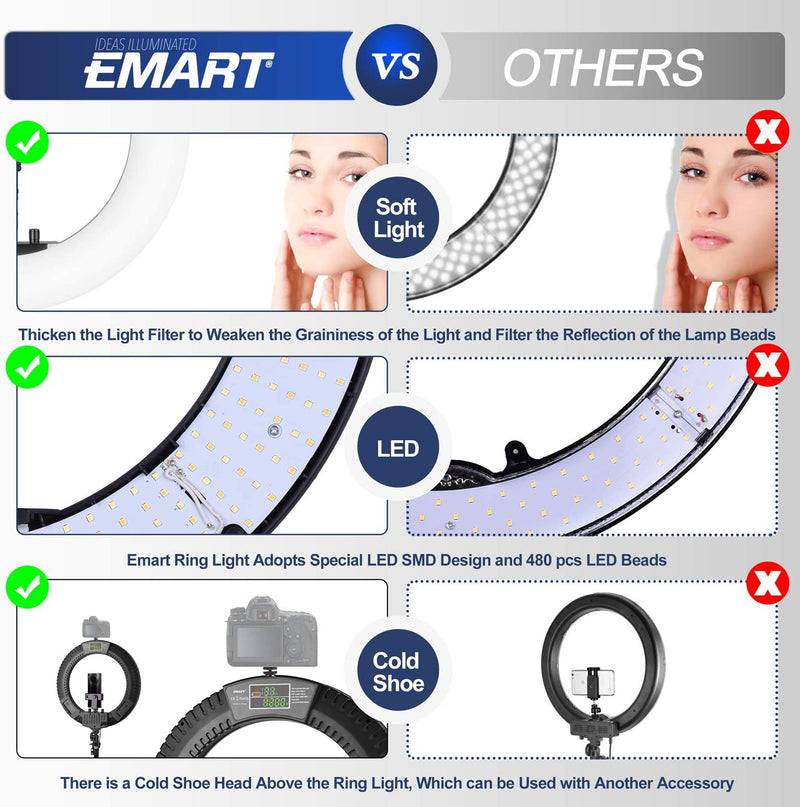 Emart 18-inch Ring Light with Stand, Big Adjustable 3200-5500K LED Lights Ring with Ultra-wide Lighting Area for Camera Photography, YouTube Videos, Makeup (Kit: Phone Holder, Remote, Soft Tube, etc.)