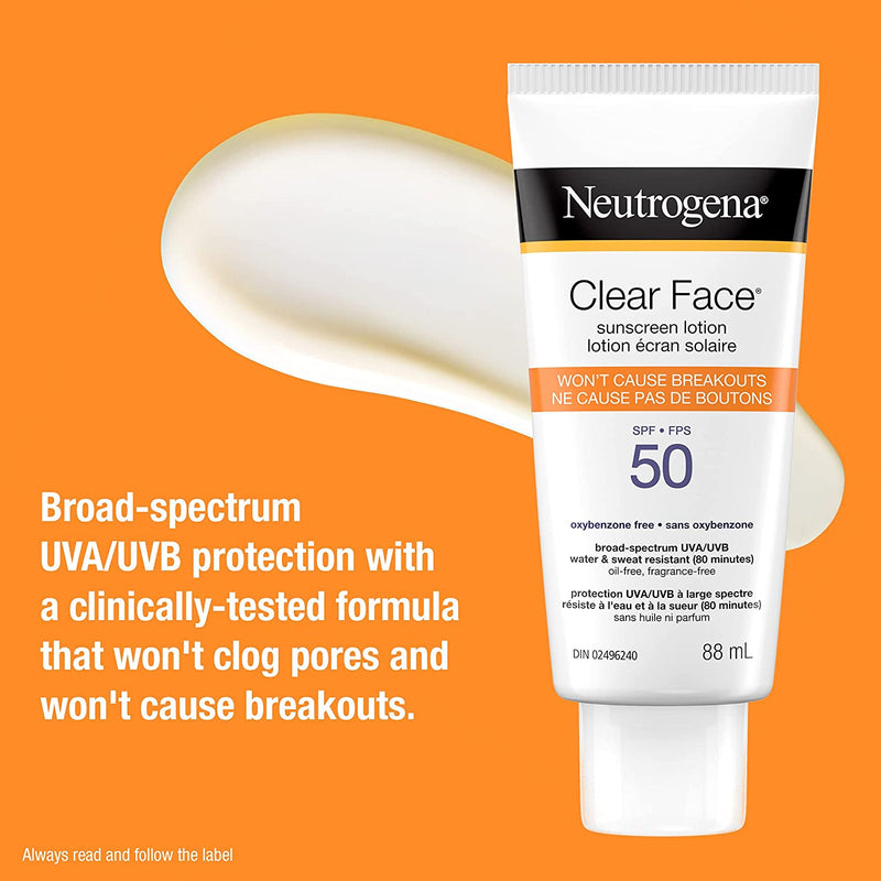 Neutrogena Suncare, clear face Sunscreen Spf 50, 88 ml.