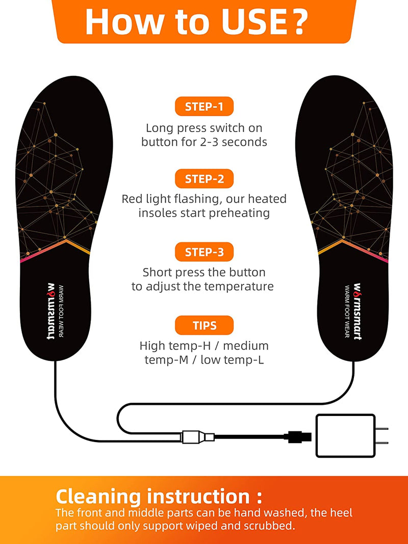 warmsmart Electric Insoles For Men & Women, Winter Electric Foot Warmers with 3.7V 3000mAh Battery | USB Charge