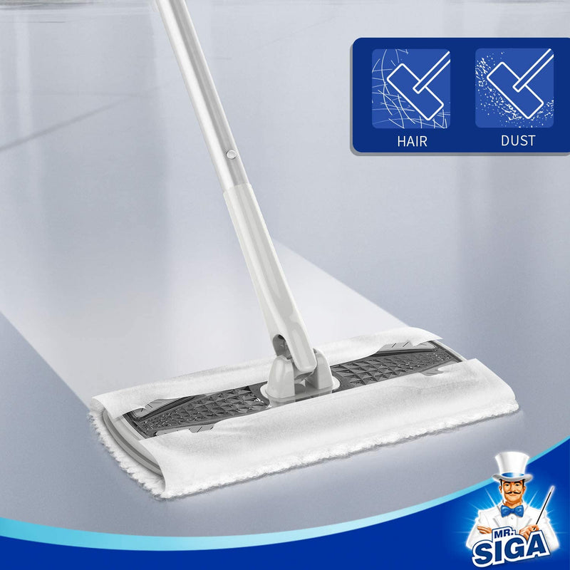 MR.SIGA Professional Dry Sweeping Mop for Hardwood, Laminate, Tile Cleaning, Dust Mop for All Purpose Floor Cleaning, Includes 6 Dry Sweeping Cloths, Gray