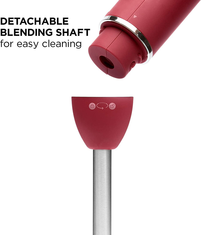 Chefman Immersion Stick Hand Blender with Stainless Steel Blades (Red)