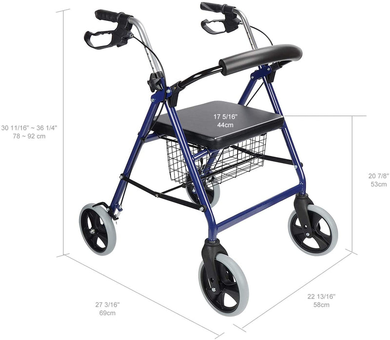 Four Wheel Walker Rollator with Fold Up Removable Back Support, Blue