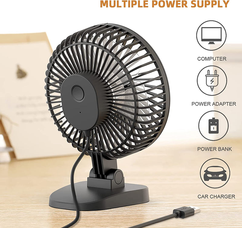 KOONIE USB Small Desk Fan with Strong Airflow, 4 Inch Mini Personal Quiet Fan, 3 Speeds, 40° Head Adjustment for Desktop Office,Table