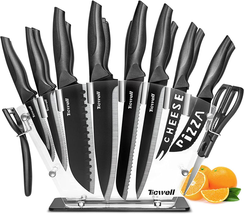 TICWELL 19 Pieces Kitchen Knives Set High Carbon Stainless Steel Knife Block Set with Acrylic Stand