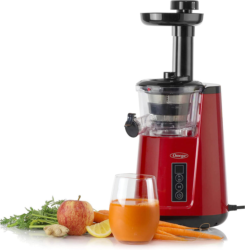 Omega Juicer Cold Press 365 Vertical Slow Masticating Extractor for Fruits and Vegetables, 65 RPM, 150-Watts, Red