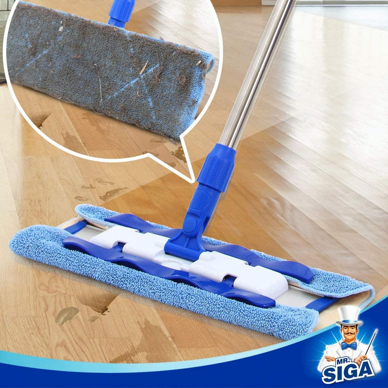 MR.SIGA Professional Microfiber Mop (Included 3 Microfiber Cloth Refills and 1 Dirt Removal Scrubber), Pad Size: 42cm x23cm