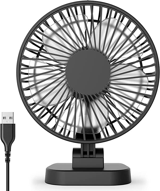 KOONIE USB Small Desk Fan with Strong Airflow, 4 Inch Mini Personal Quiet Fan, 3 Speeds, 40° Head Adjustment for Desktop Office,Table