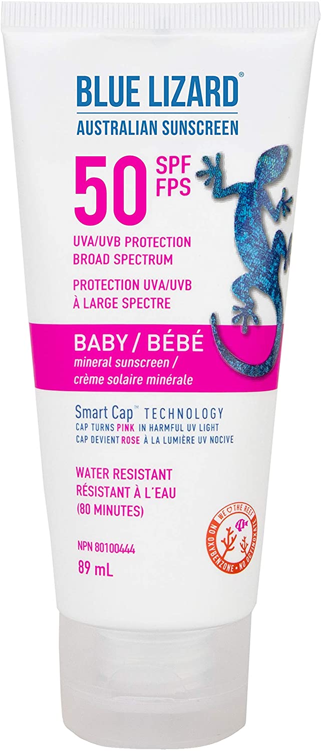 BLUE LIZARD Baby Broad Spectrum Mineral Sunscreen Lotion, SPF 50+, Water Resistant with Smart Cap Technology - 89 ml Tube