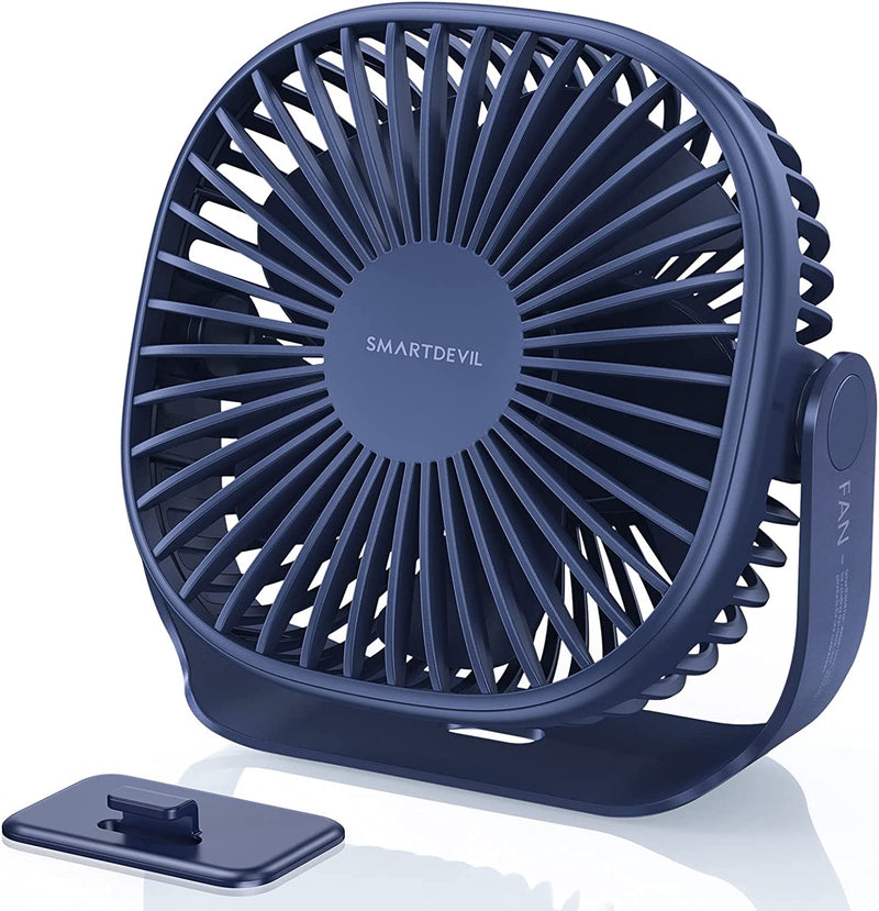 SmartDevil Mini Desk Fan Rechargeable, Battery Operated Portable Personal Desktop Fan, USB Fan with 3 Speeds & Pasteable Hook, Dual 360° Adjustment Quiet Table Fan, for Home Office Outdoor