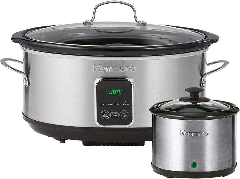 Kenmore Programmable 7 qt (6.6L) Slow Cooker with Sauce Warmer - Black & Stainless Steel