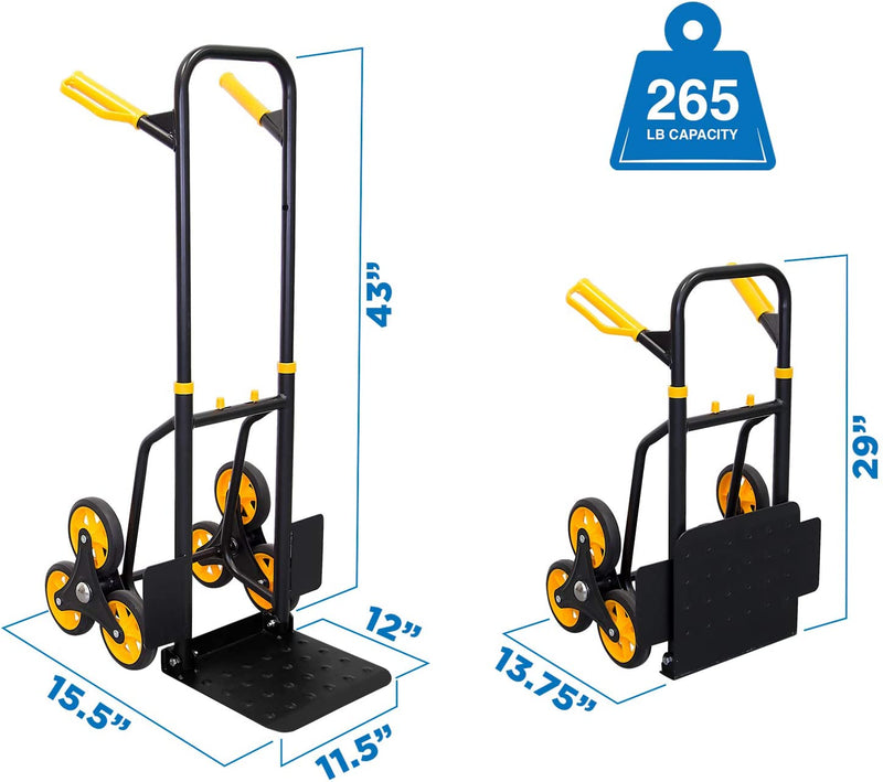 Mount-It! Stair Climber Hand Truck and Dolly, 330 Lb Capacity Heavy-Duty Trolley Cart with Telescoping Handle and Rubber Wheels