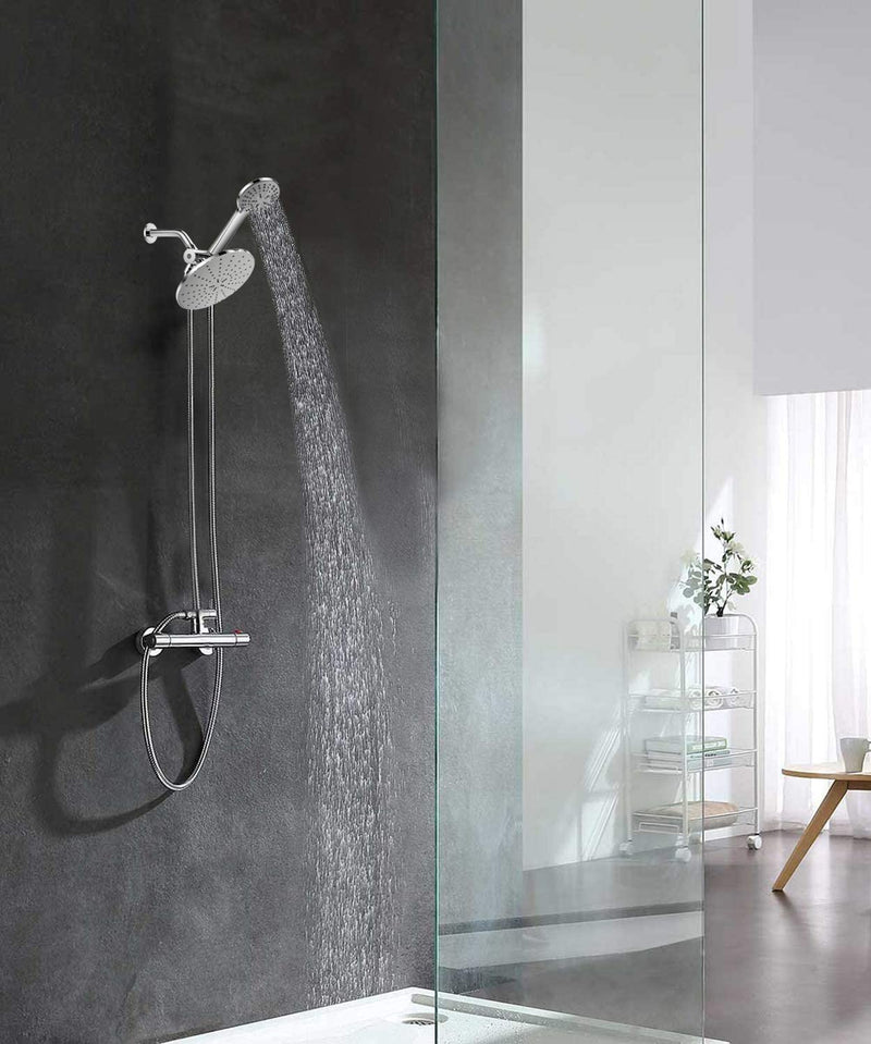 High Pressure Shower Head, Chrome Finished Handheld 5 Settings Showerhead with Hose, Hand Held and Rainfall Shower Set- Including Bracket Teflon Washer