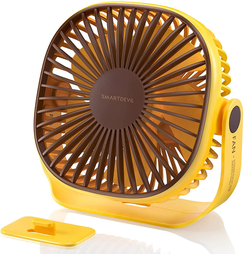 SmartDevil Mini Desk Fan Rechargeable, Battery Operated Portable Personal Desktop Fan, USB Fan with 3 Speeds & Pasteable Hook, Dual 360° Adjustment Quiet Table Fan, for Home Office Outdoor