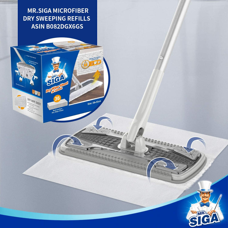 MR.SIGA Professional Dry Sweeping Mop for Hardwood, Laminate, Tile Cleaning, Dust Mop for All Purpose Floor Cleaning, Includes 6 Dry Sweeping Cloths, Gray