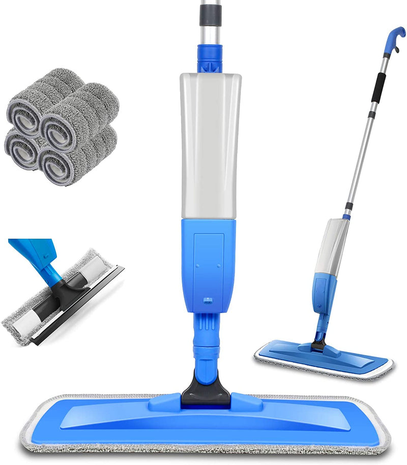 Bellababy Upgraded Spray Mop for Floor Window Cleaning, with 4 Microfiber Pads and 1 Glass Wiper, 360 Degree Spin Mop 450ML Bottle, Wet and Dry Dual Use