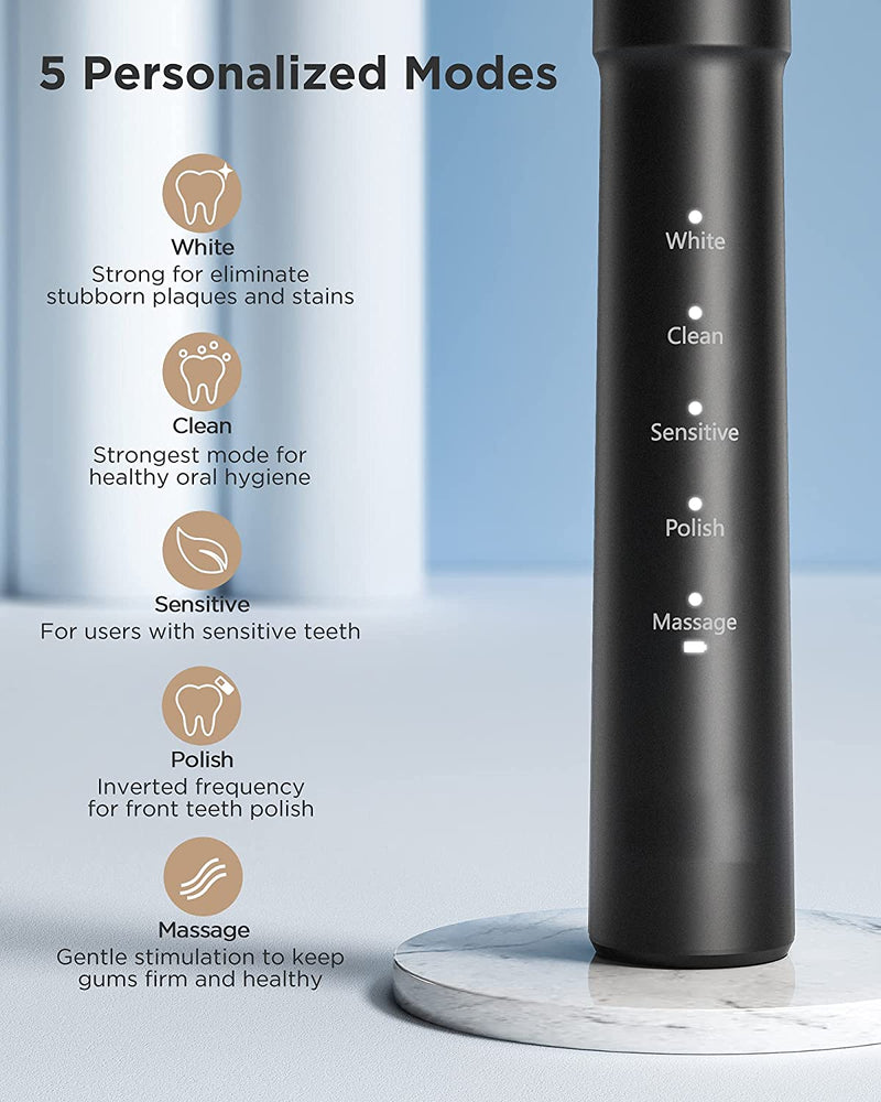 Gloridea Sonic Electric Toothbrushes for Adults with 8 Brushheads , 5 Modes Power Toothbrushes , 4 Hours Fast Charge Lasts 30 Days