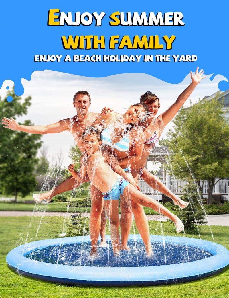 Non-Slip Splash Pad Sprinkler for Kids Toddlers, Kiddie Baby Pool, Outdoor Games Water Mat Toys - Infant Wading Swimming Pool - Fun Backyard Fountain Play Mat for 1-8 Age Girls Boys or Pet Dog